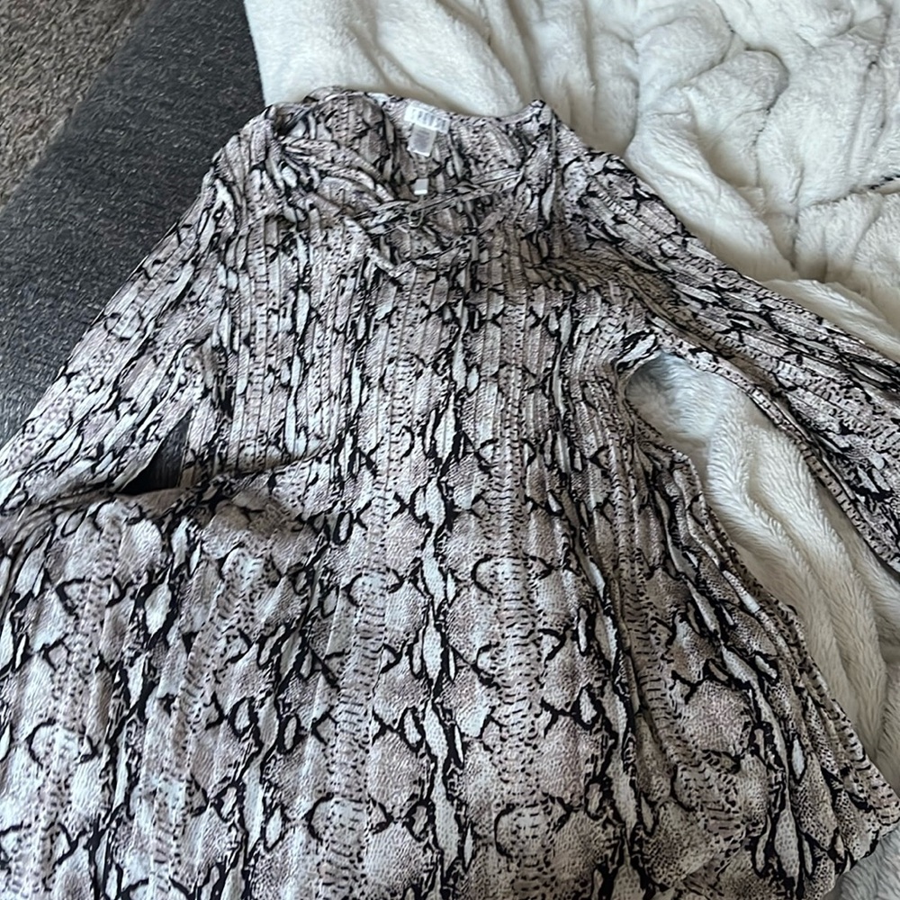 cute flowy snake skin shirt with a cross v neck